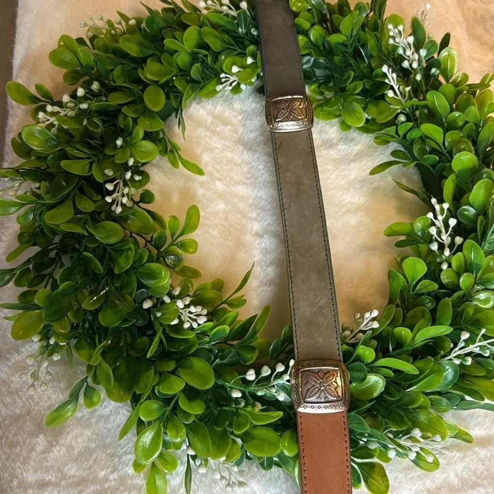 Vintage 90s Multicolor Leather Western Belt with Silver-Tone Buckle - Brighton